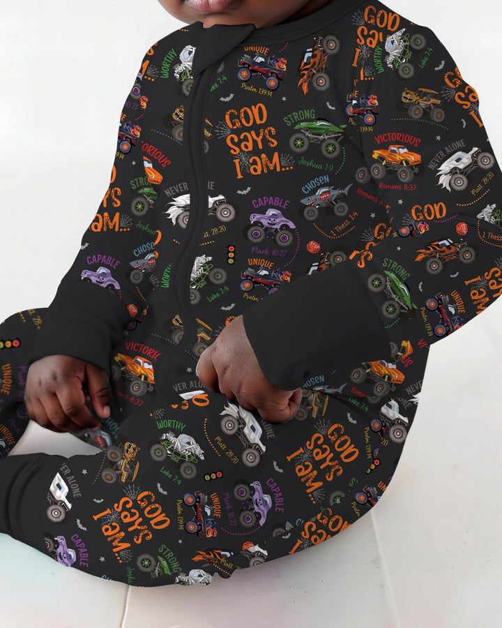God Says I Am BOY Halloween Monster Truck  Bamboo Convertible Zippy