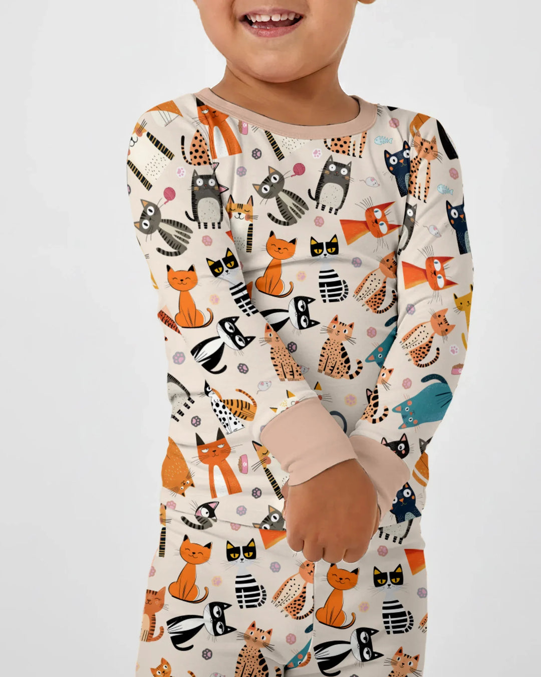Goofy Mischief Cat Family Matching Bamboo Two Piece Long Sleeve Pajama Set