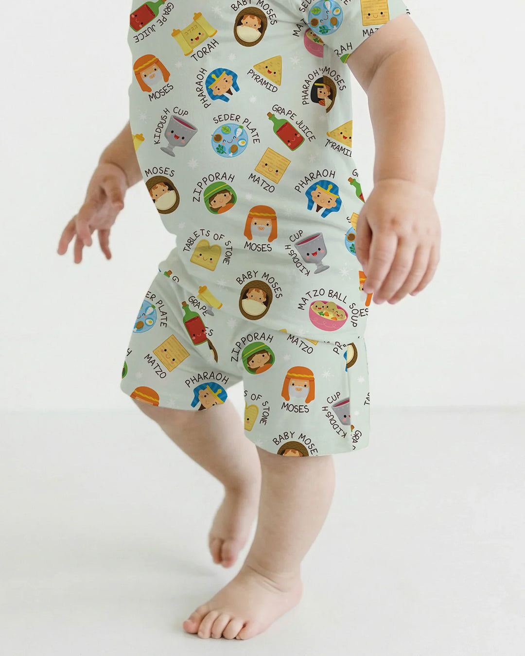 Cute Passover Characters Bamboo Two Piece Short Sleeve Shorts Pajama Set