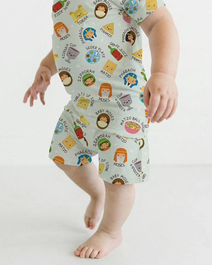 Cute Passover Characters Bamboo Two Piece Short Sleeve Shorts Pajama Set