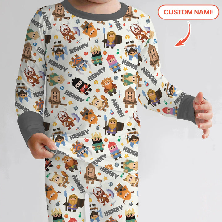 Blocky Buddy Squad Custom Name Bamboo Two Piece Long Sleeve Pajama Set