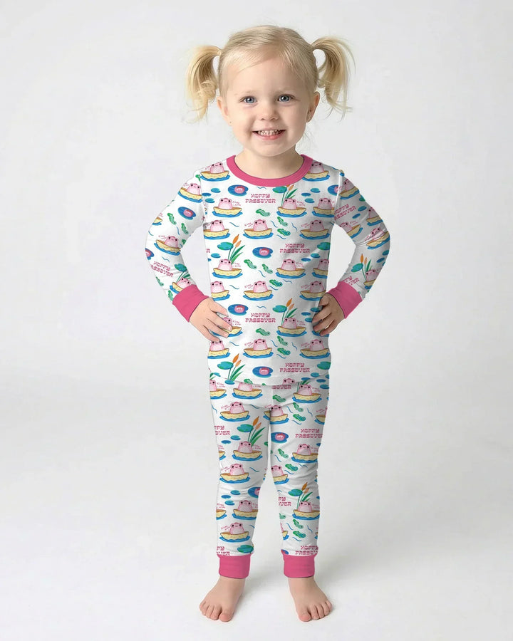 Hoppy Passover Family Matching Bamboo Two Piece Long Sleeve Pajama Set
