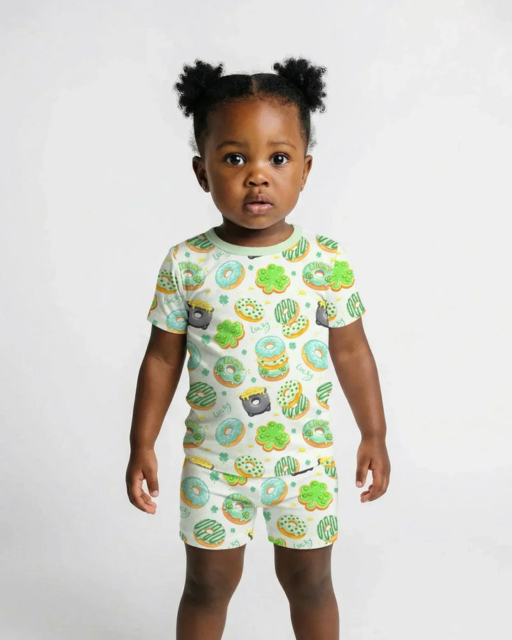 St. Patrick's Day Donut Bamboo Two Piece Short Sleeve Shorts Pajama Set
