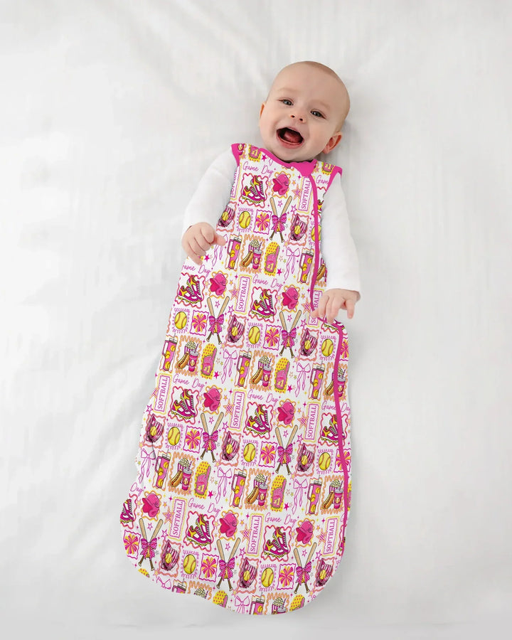 Pink Softball Game Day Bamboo Sleep Bag