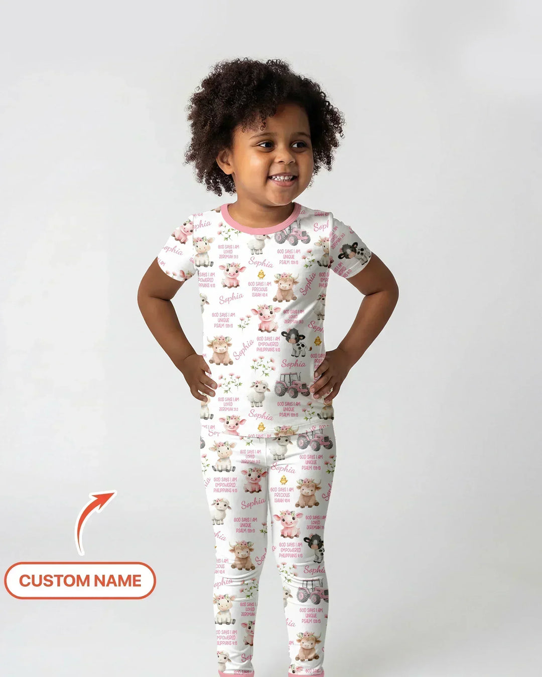 Custom Name God Says I Am Farm Animals Bamboo Two Piece Short Sleeve Pajama Set