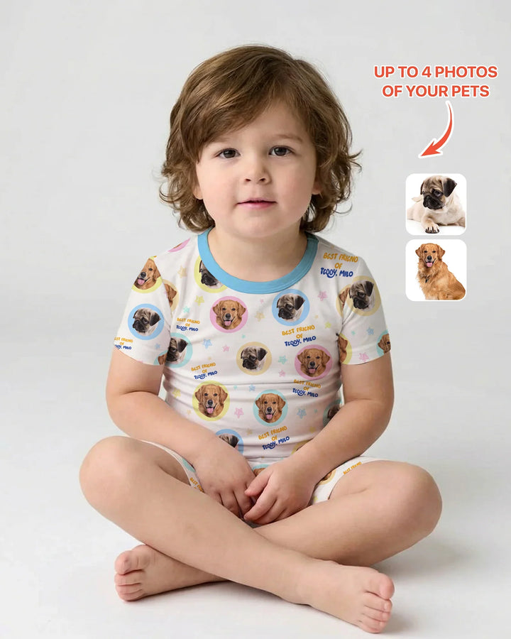 Best Friend Custom Name And Pet Photos Bamboo Two Piece Short Sleeve Shorts Pajama Set