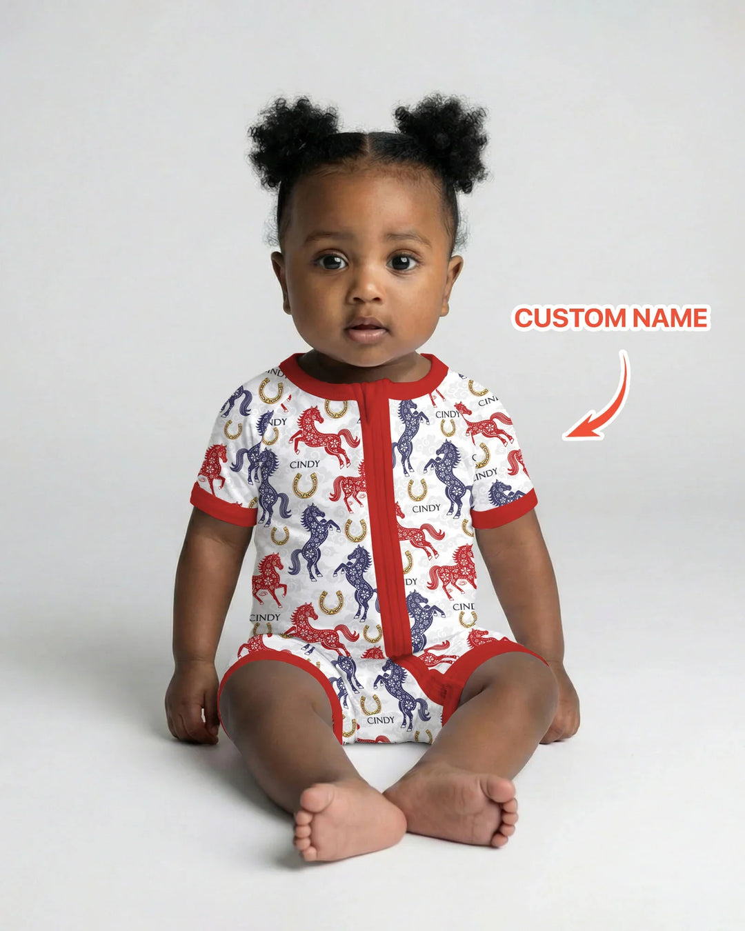 Custom Name Chinoiserie Horses Bamboo Shorty Zippy
