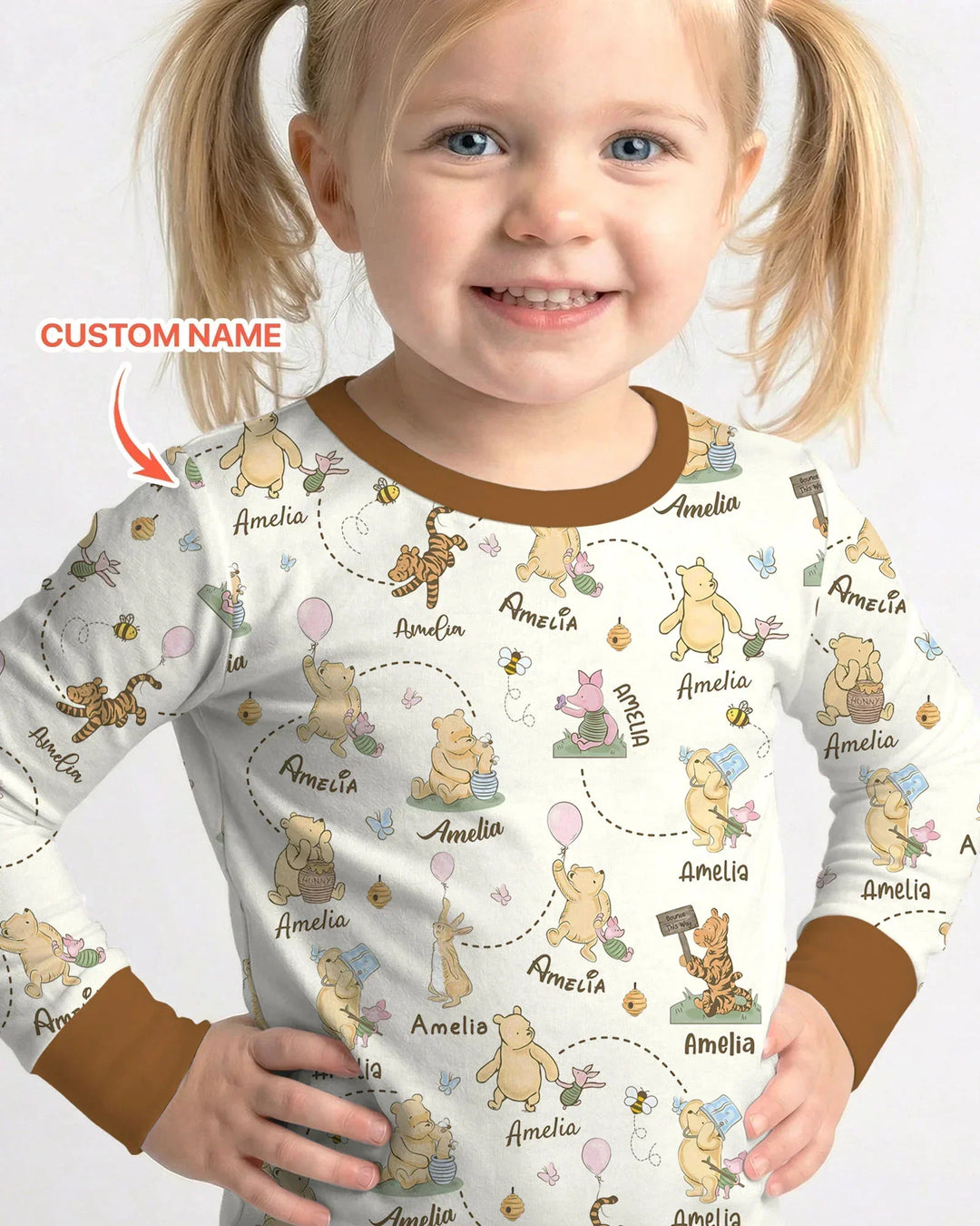 Once Upon A Bear Custom Name Bamboo Two Piece Long Sleeve Pajama Set