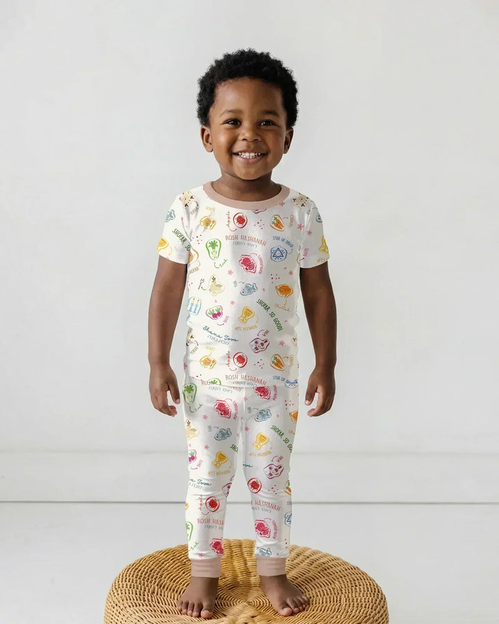 Happy Rosh Hashanah Bamboo Two Piece Short Sleeve Pajama Set