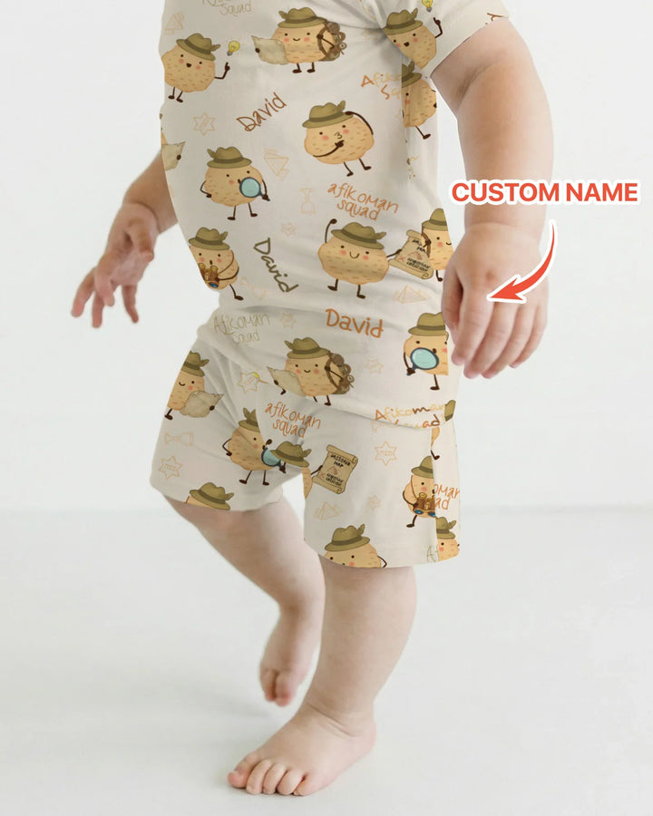 Custom Name Passover Afikoman Bamboo Two Piece Short Sleeve Shorts Pajama Set