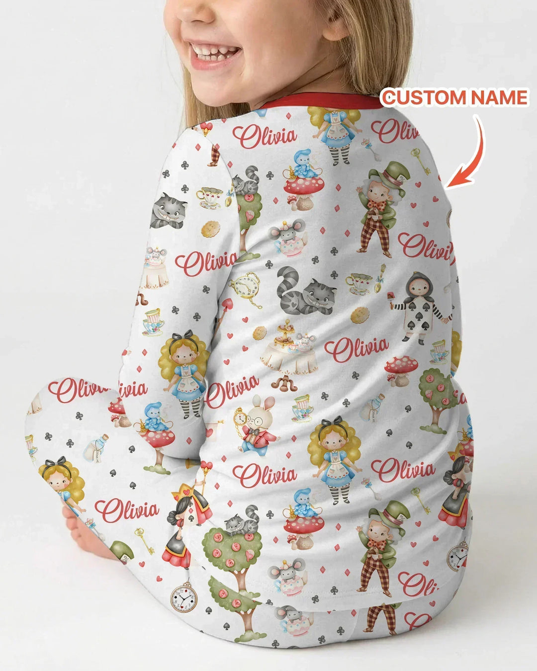 Whimsical Wonderland Tea Party Custom Name Bamboo Two Piece Long Sleeve Pajama Set
