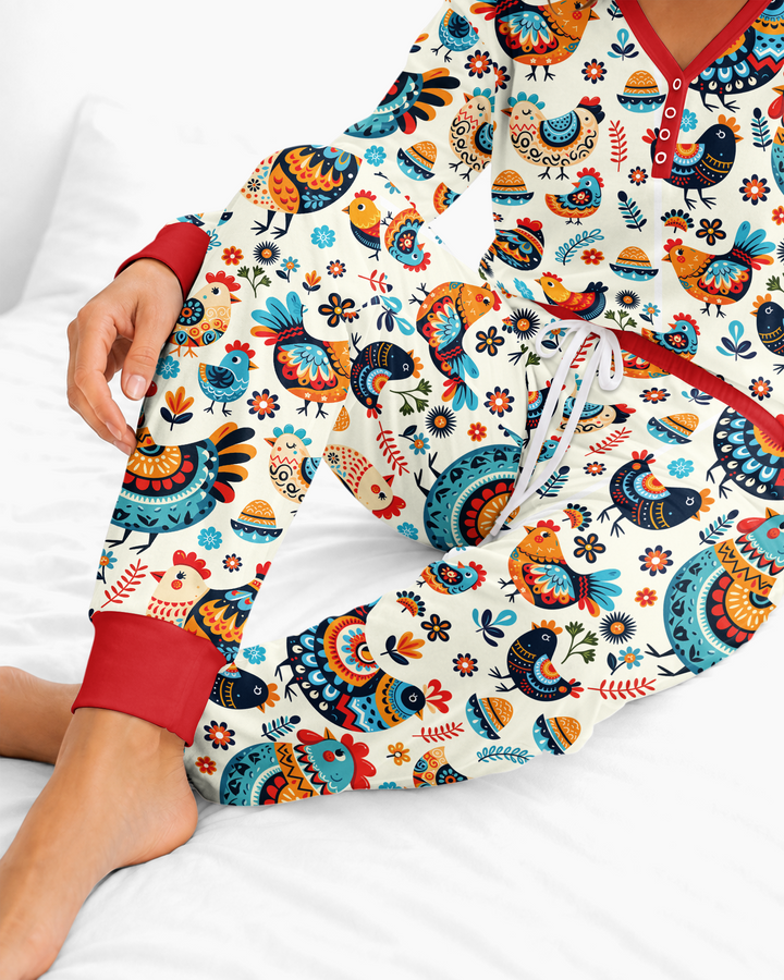 Pioneer Chickens And Roosters Bamboo Women Pajama Set