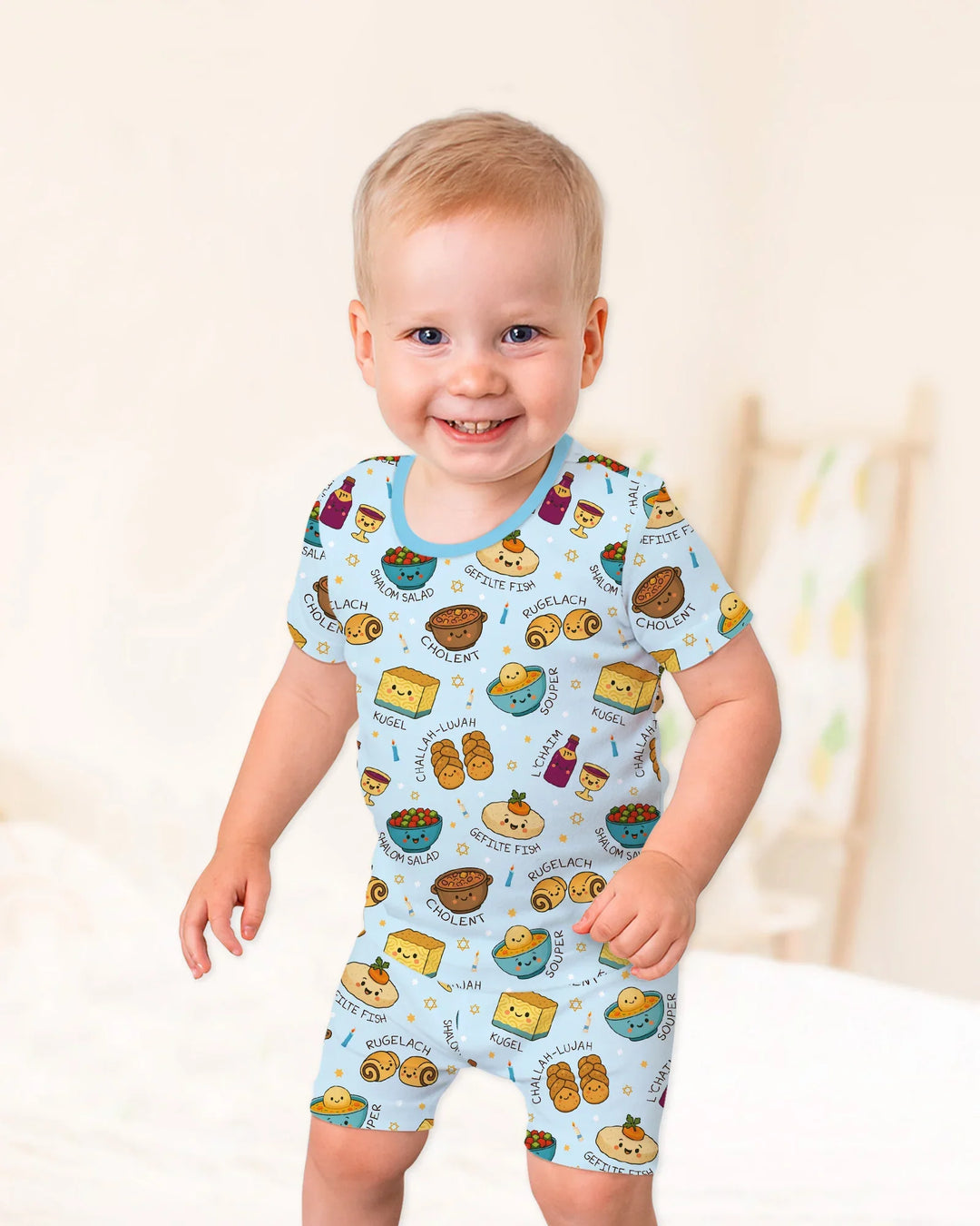 Shabbat Shalom Bamboo Two Piece Short Sleeve Shorts Pajama Set