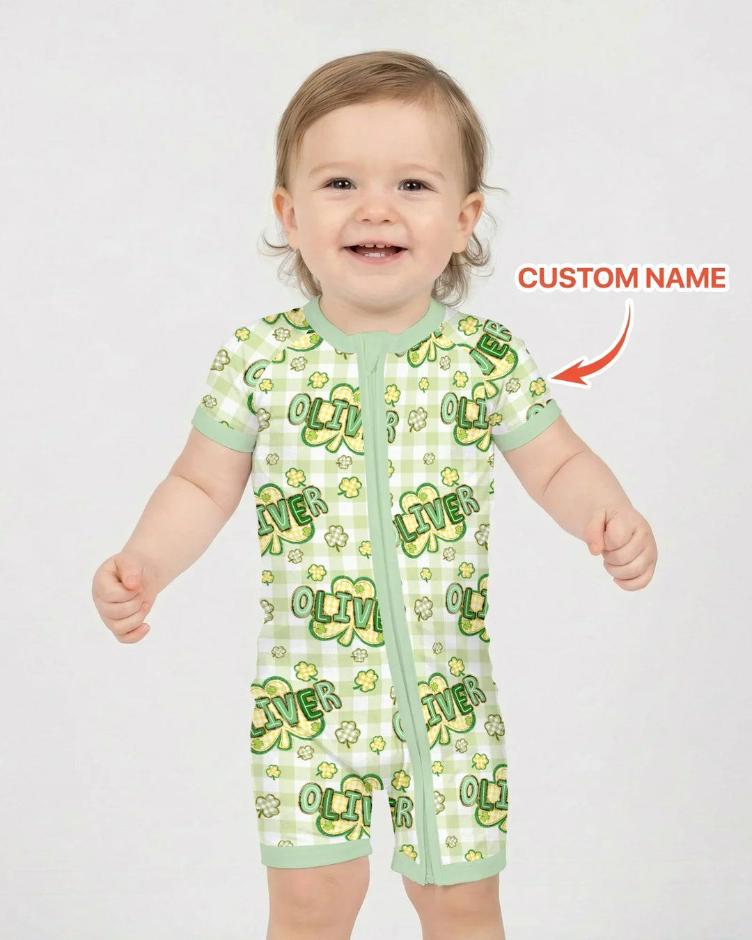 Lucky Shamrock Custom Name Bamboo Shorty Zippy