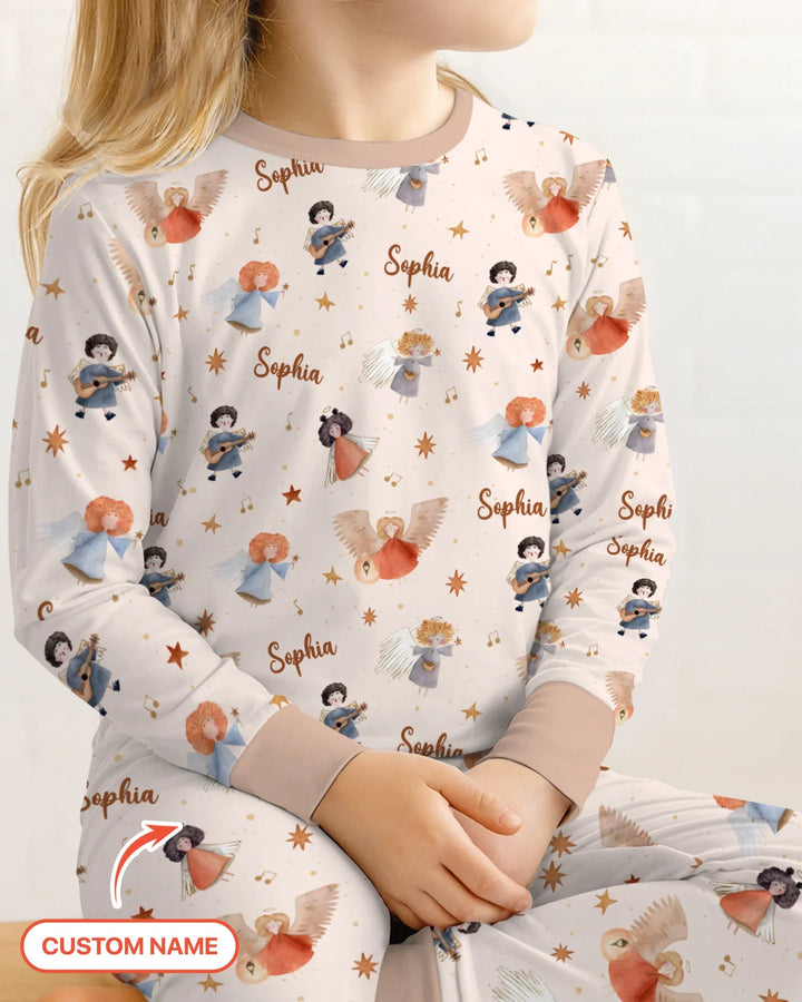 Guardian Angels Custom Name Bamboo Two Piece Long Sleeve Pajama Set