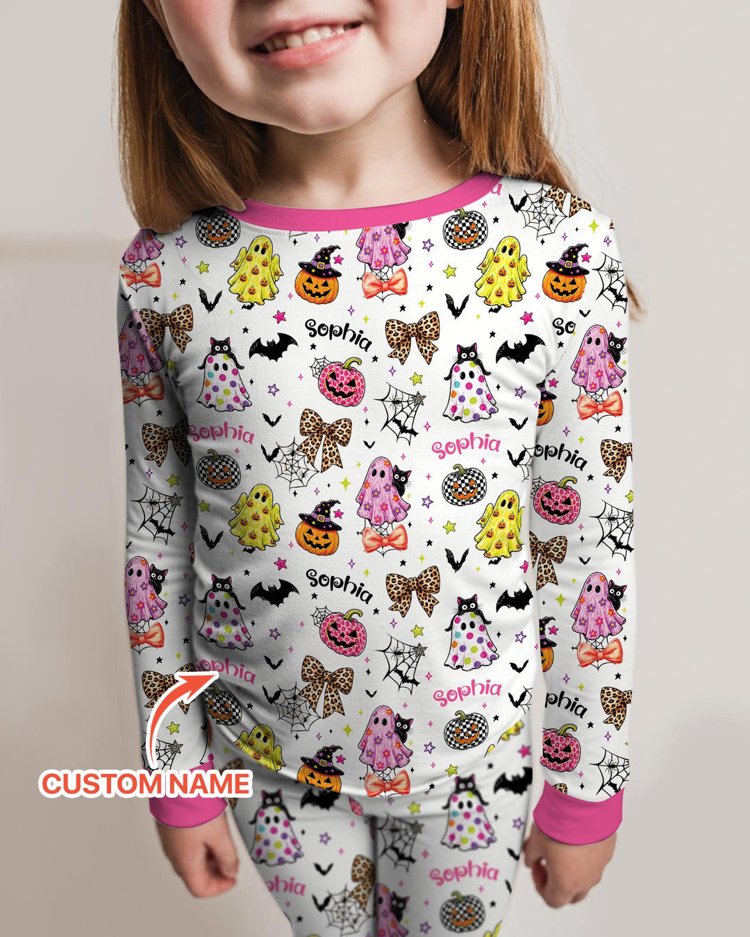 Custom Name Coquette Summerween Bamboo Two Piece Long Sleeve Pajama Set