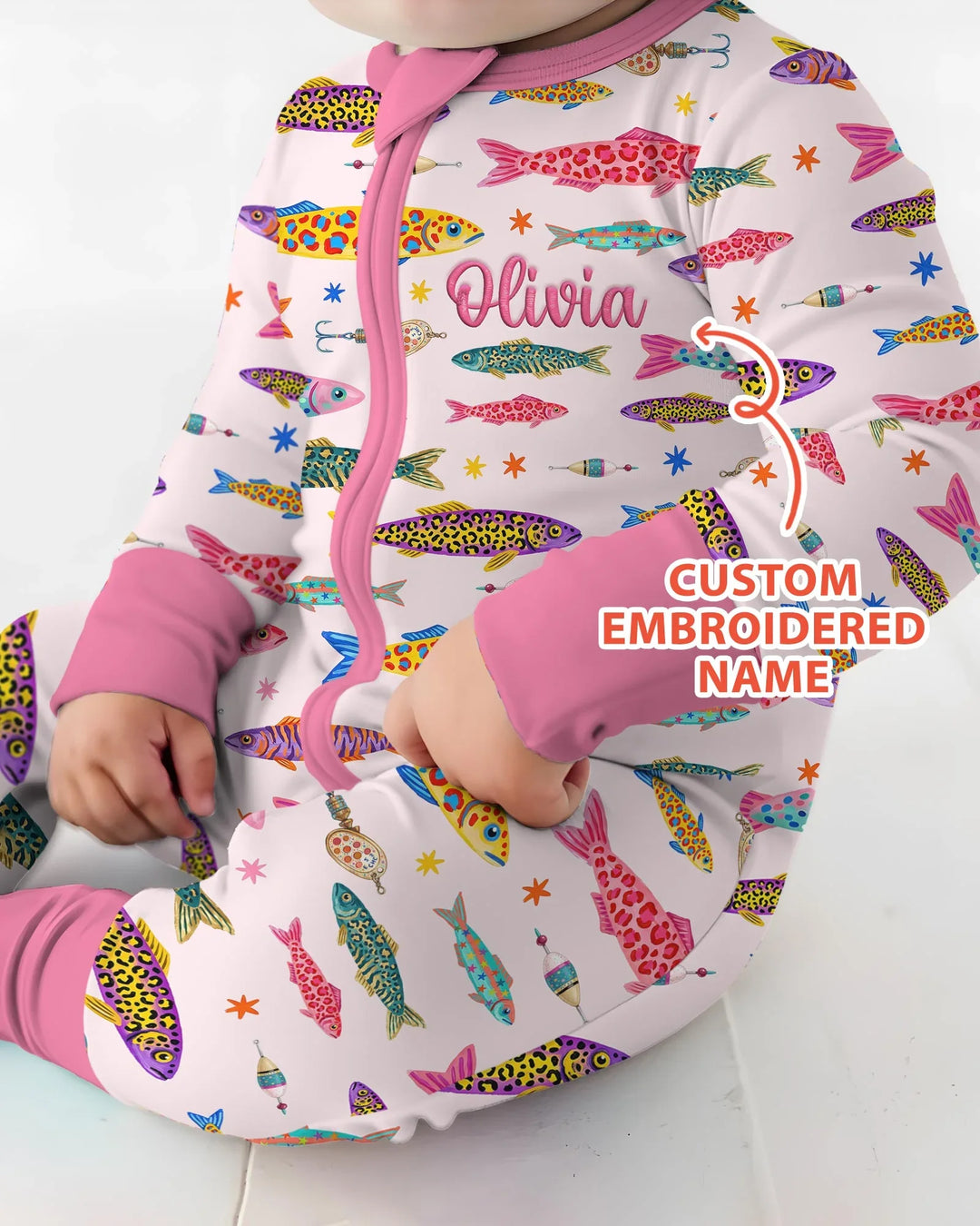 Custom Name Embroidered Colorful Fish Bamboo Convertible Zippy