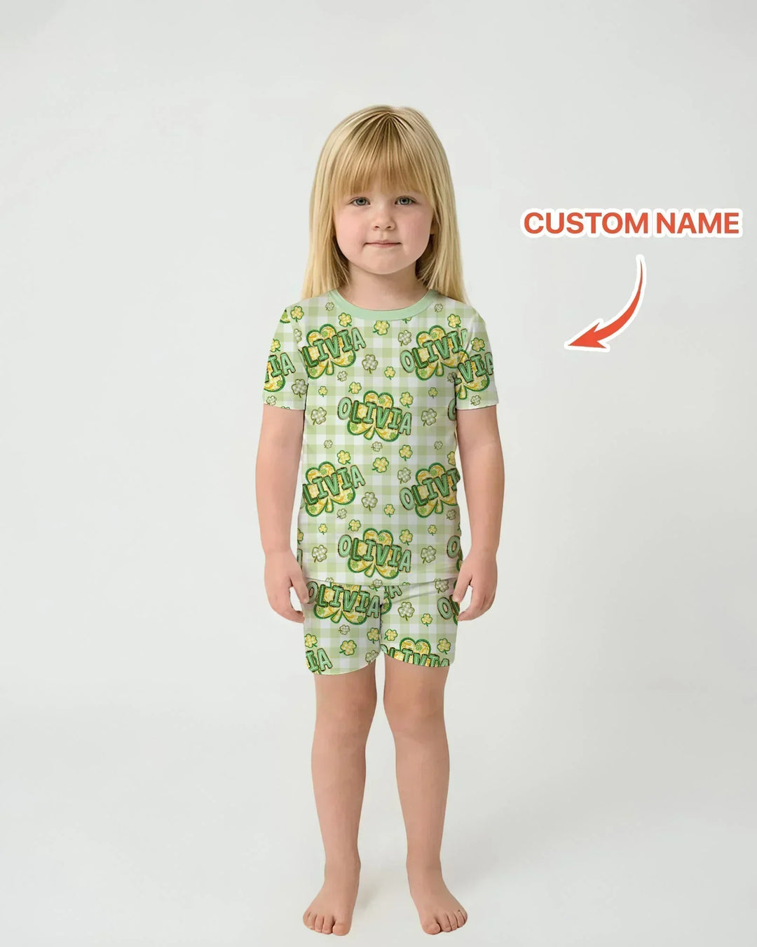 Lucky Shamrock Custom Name Bamboo Two Piece Short Sleeve Shorts Pajama Set