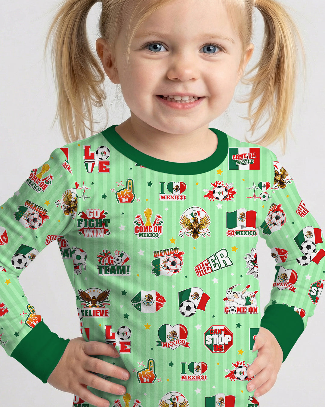 Soccer Game Day Go Team Mexico Family Matching Bamboo Two Piece Long Sleeve Pajama Set