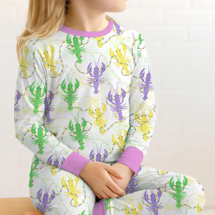 Mardi Gras Crawfish Family Matching Bamboo Two Piece Long Sleeve Pajama Set