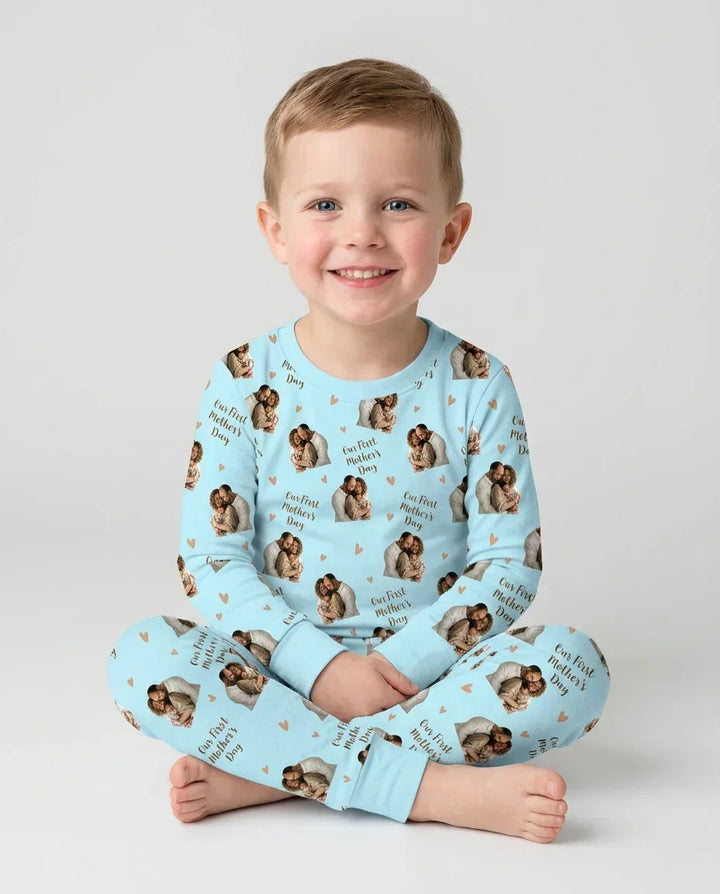 Custom Photo Our First as Parents Bamboo Two Piece Long Sleeve Pajama Set