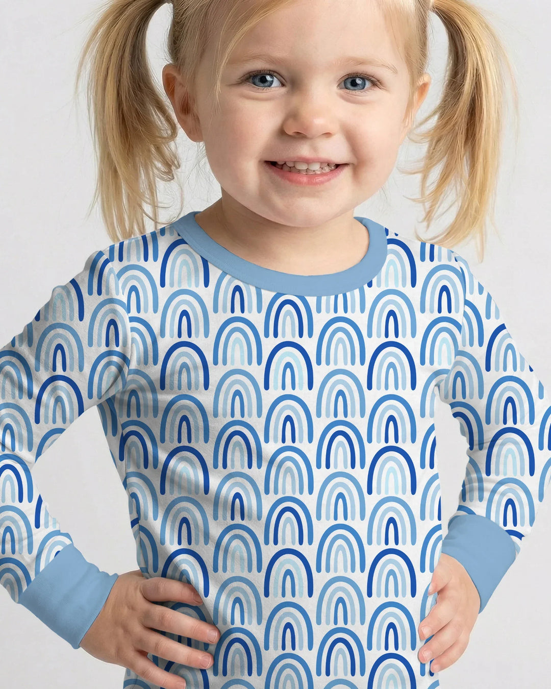 Sky Blue Rainbows Bamboo Two Piece Long Sleeve Pajama Set