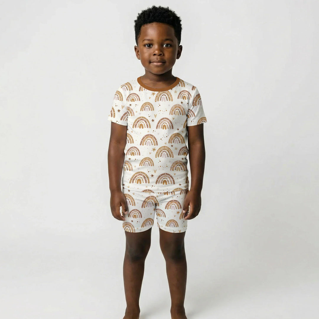 Back Lives Matter Rainbow Bamboo Two Piece Short Sleeve Shorts Pajama Set