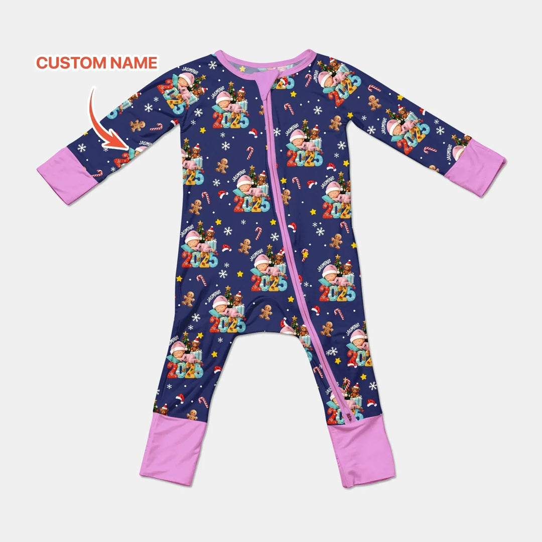 Custom Name Baby Girl's First Christmas Bamboo Convertible Zippy
