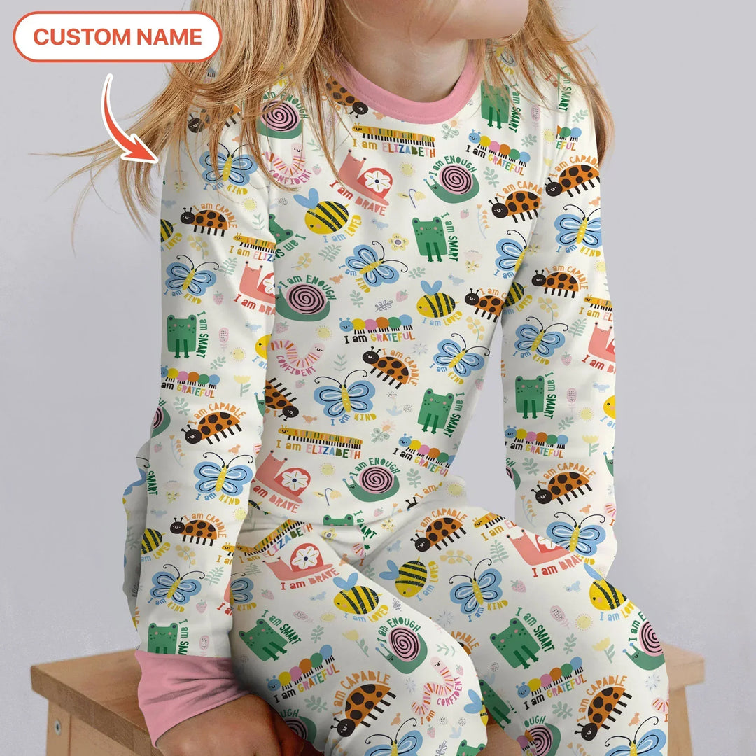 Spring Garden Custom Name Bamboo Two Piece Long Sleeve Pajama Set