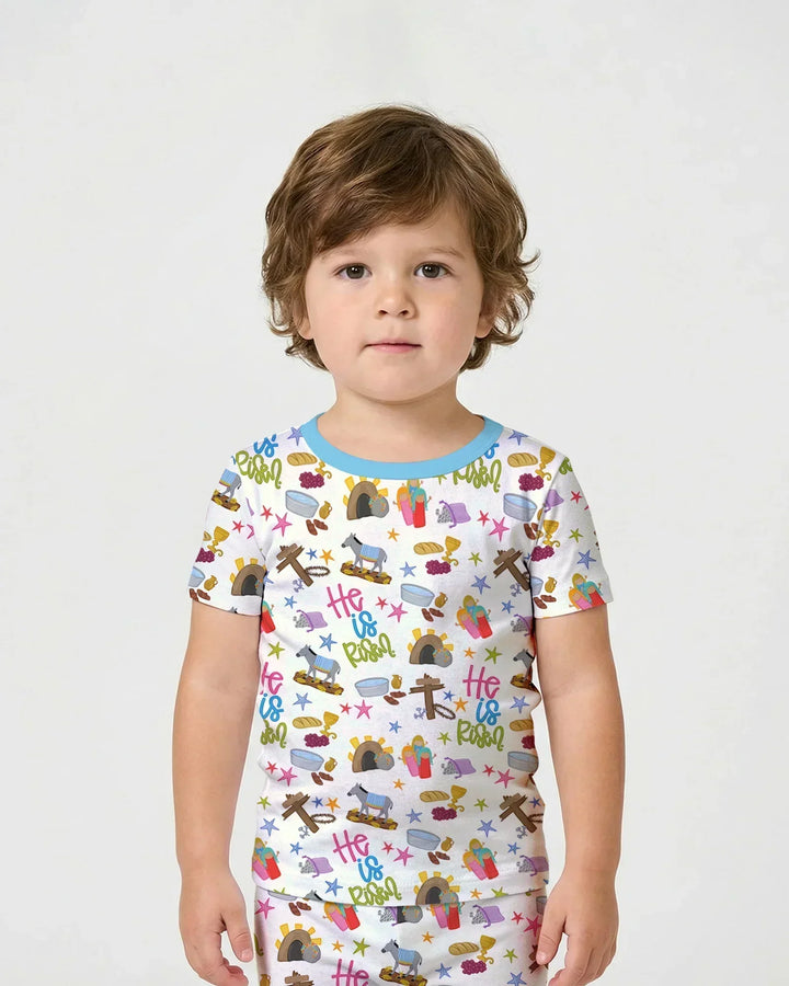 Bible Story Easter Family Matching Bamboo Two Piece Short Sleeve Shorts Pajama Set