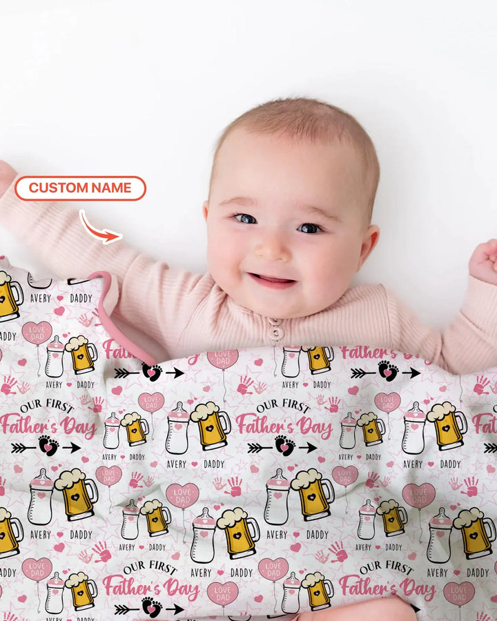 Custom Name First Father's Day Drink Bamboo Blanket