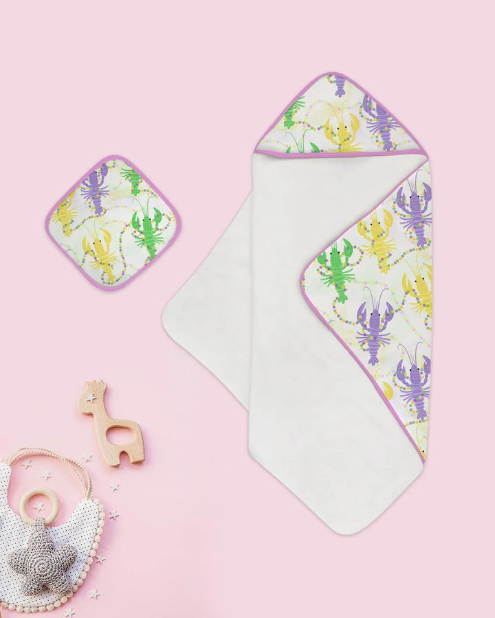 Mardi Gras Crawfish Family Matching Hooded Bamboo Towel Set