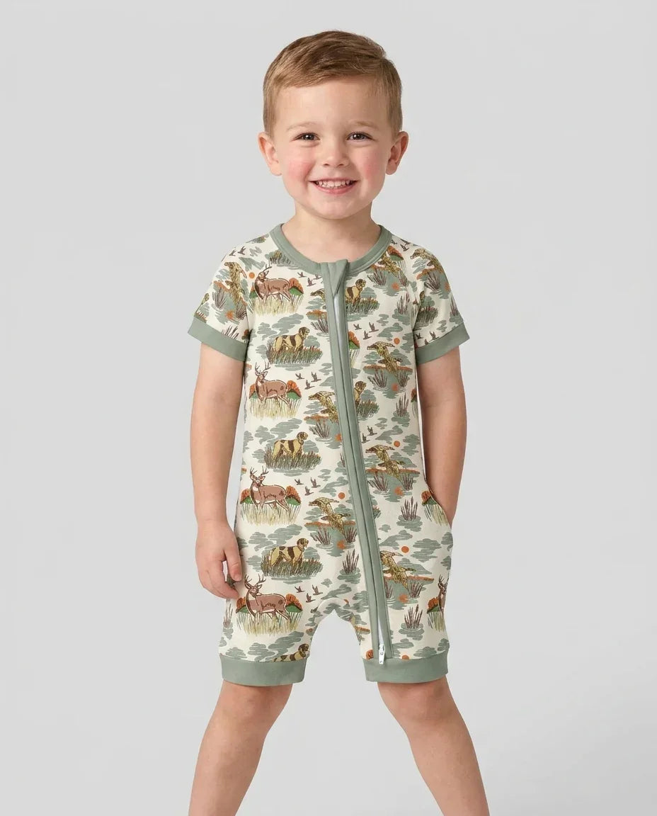Vintage Hunting Season Daddy& Me Matching Bamboo Shorty Zippy
