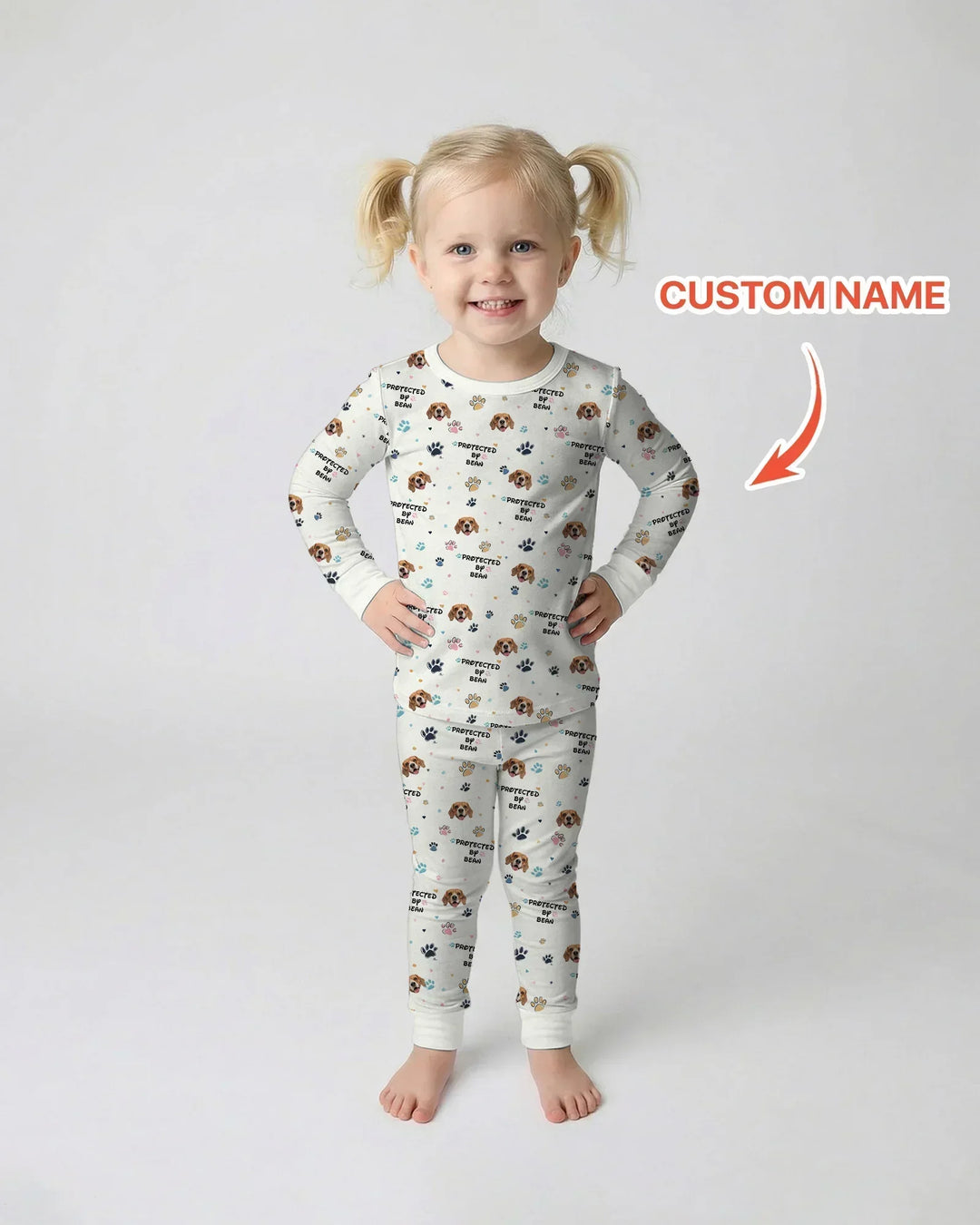Custom Dogs Photo "Protected By" Bamboo Two Piece Long Sleeve Pajama Set