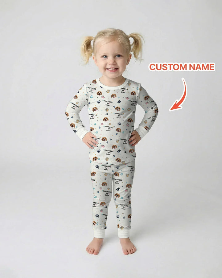 Custom Dogs Photo "Protected By" Bamboo Two Piece Long Sleeve Pajama Set