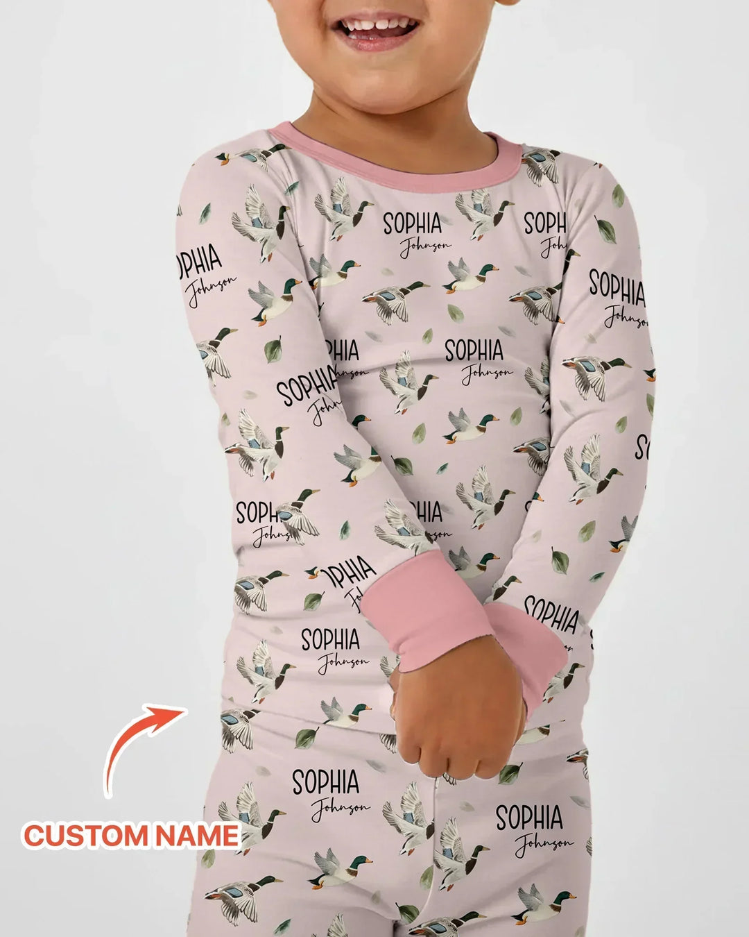 Custom Name Mallard Duck Bamboo Two Piece Long Sleeve Pajama Set