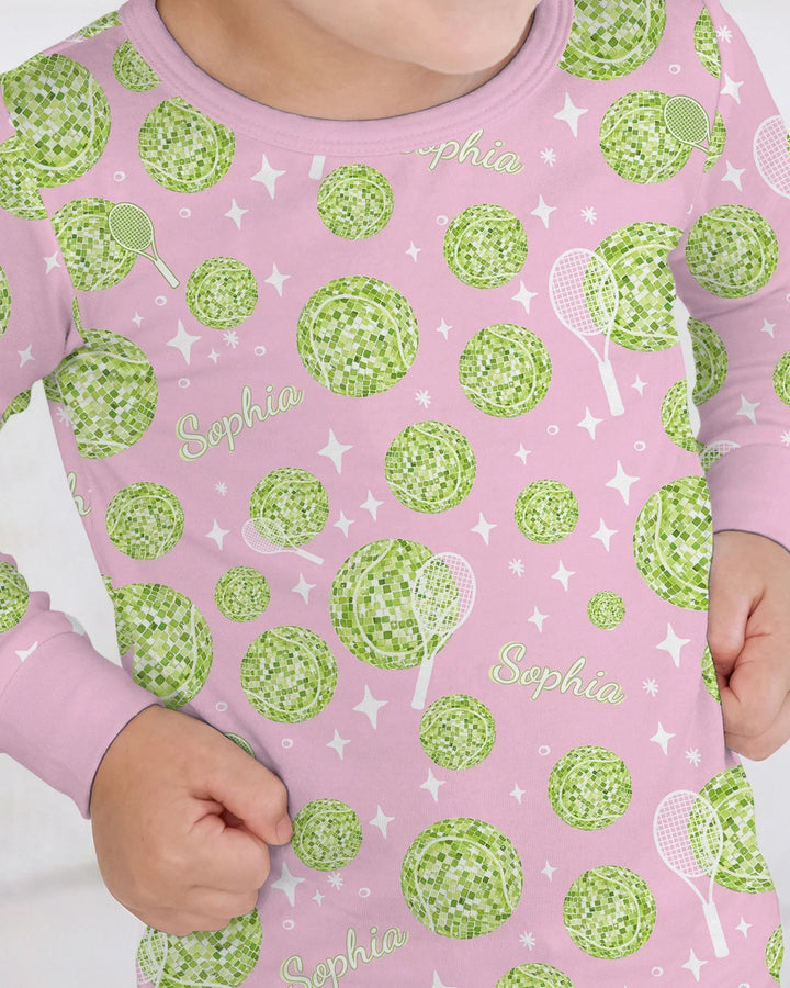 Tennis Disco Girl Party Matching Bamboo Two Piece Long Sleeve Pajama Set