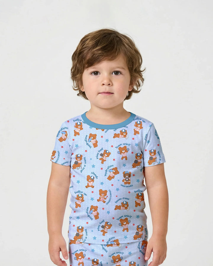 Born To Play Baseball Bamboo Two Piece Short Sleeve Shorts Pajama Set