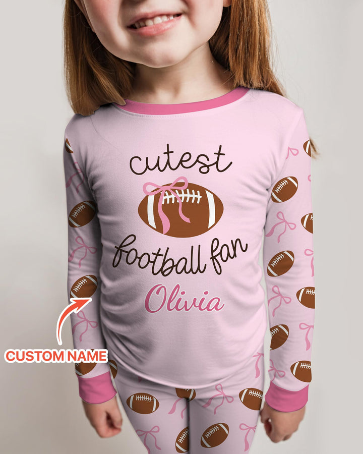 Custom Name Cutest Football Fan Bamboo Two Piece Long Sleeve Pajama Set