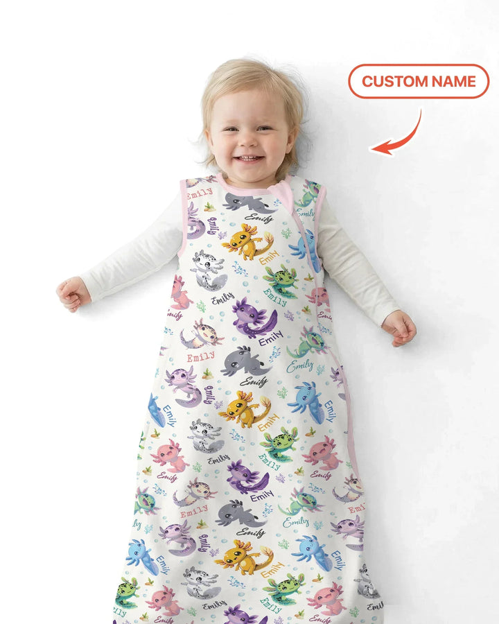 I Love You Axolotl Custom Name Bamboo Sleep Bag