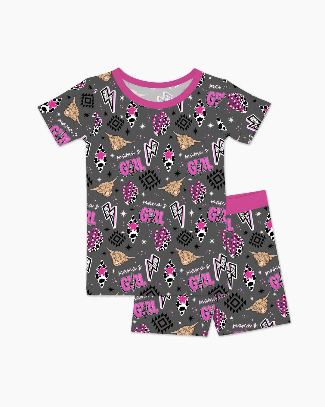 Western Mama & Me Matching  Bamboo Two Piece Short Sleeve Shorts Pajama Set