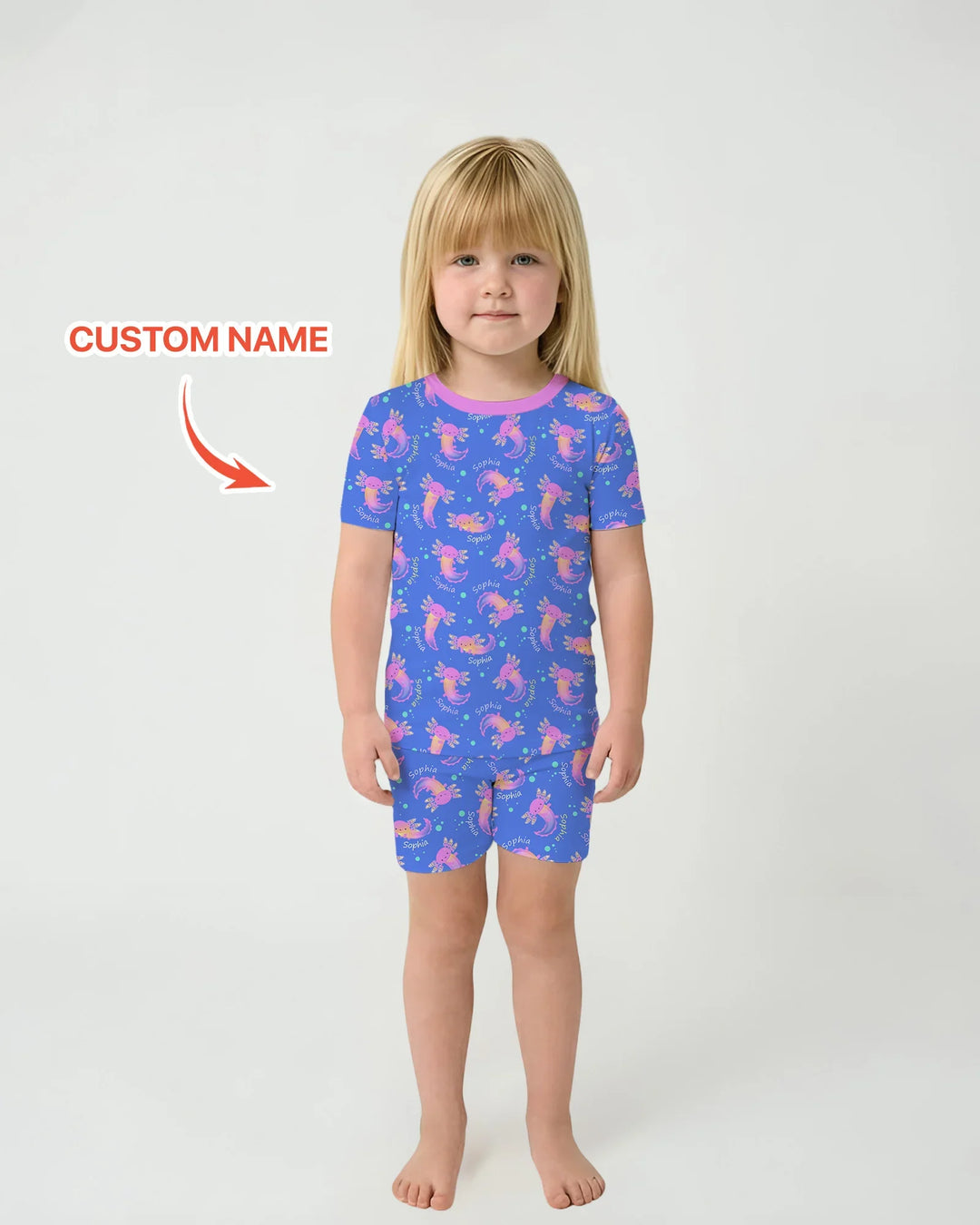 Axolotl Glow Custom Name Bamboo Two Piece Short Sleeve Shorts Pajama Set