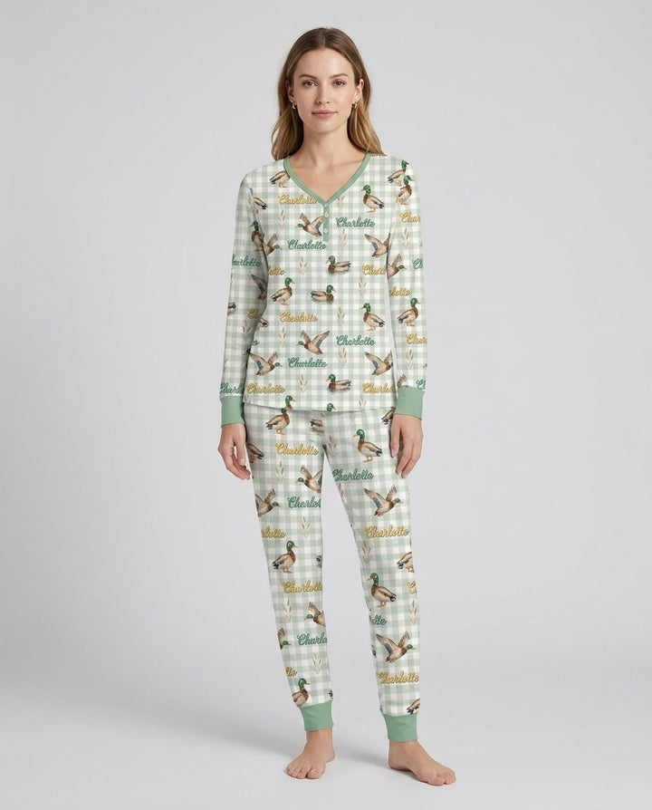 Mallard Duck Custom Name Bamboo Women Pajama Set