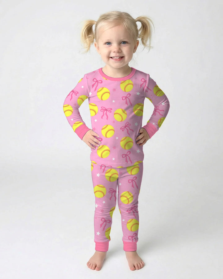 Softball Lovers Bamboo Two Piece Long Sleeve Pajama Set