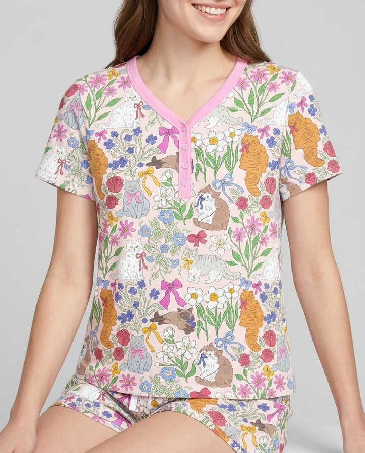 The Garden Cattery Mommy & Me Matching Bamboo Women Short Sleeve Short Pajama Set