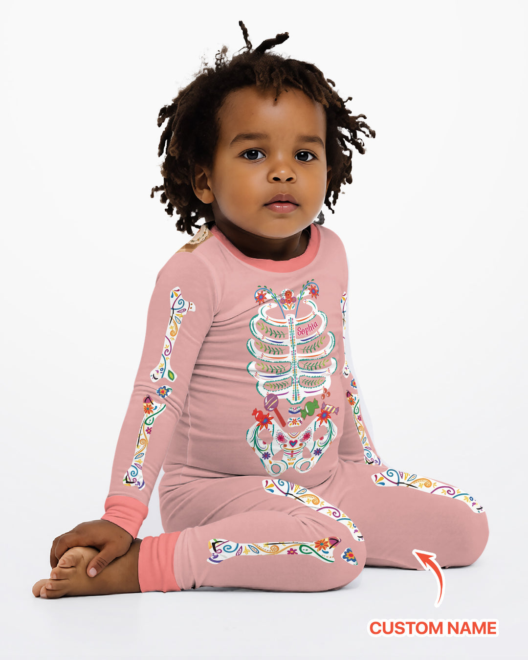 Custom Mexican Halloween Floral Skeleton Bamboo Two Piece Long Sleeve Pajama Set