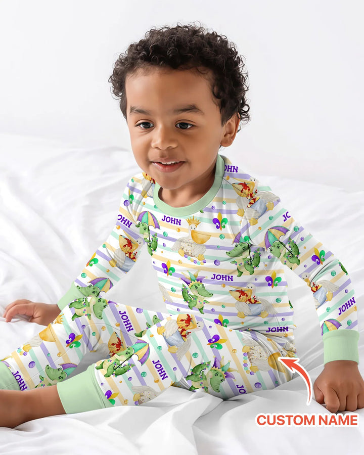 Happy Mardi Gras Adventure Family Matching Bamboo Two Piece Long Sleeve Pajama Set
