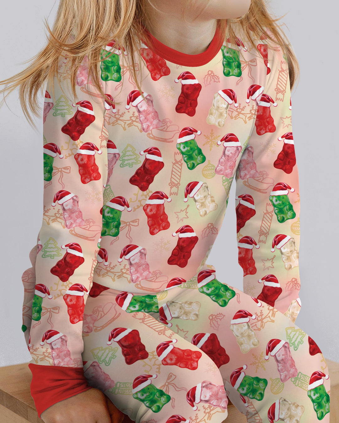 Gummy Bear Santa Christmas Bamboo Two Piece Long Sleeve Pajama Set