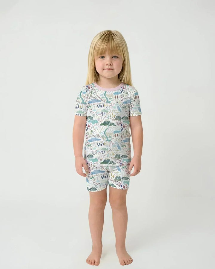 Whimsical Psalms 23 Map Bamboo Two Piece Short Sleeve Shorts Pajama Set