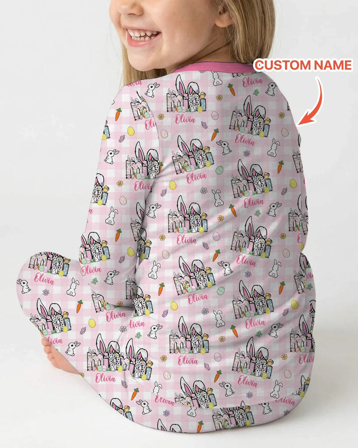 Custom Name Easter Family Matching Bamboo Two Piece Long Sleeve Pajama Set